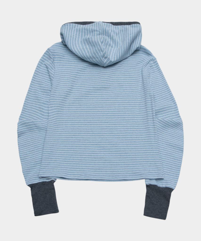 SOME PLACE Striped Color Block Button Basic Long Sleeve Hoodie [Blue]