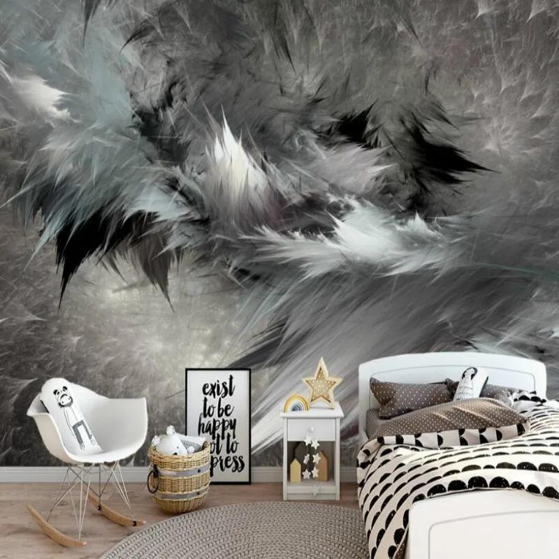 Custom Made Wallpaper Home Improvement Decor 3d Wallpaper For Walls Abstract Art Black And White Feather Mural For Living Room