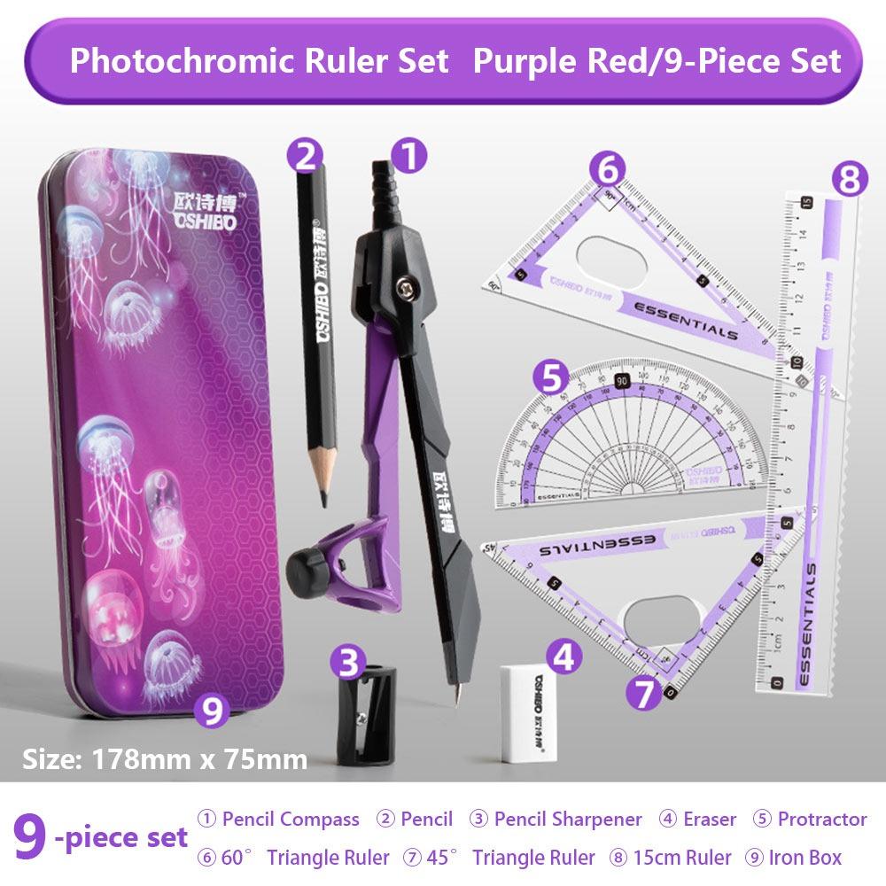 9PCS/Set Propelling Pencil Stationery Ruler Set Plastic Measuring Ruler Protractor  Students