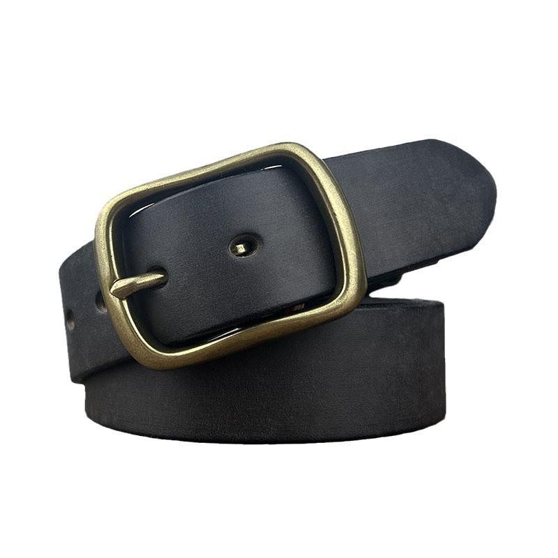 Thickened Polished Belt Men'S Leather Casual First Layer Cowhide Retro Copper Pin Buckle Belt Simple Youth Jeans Belt