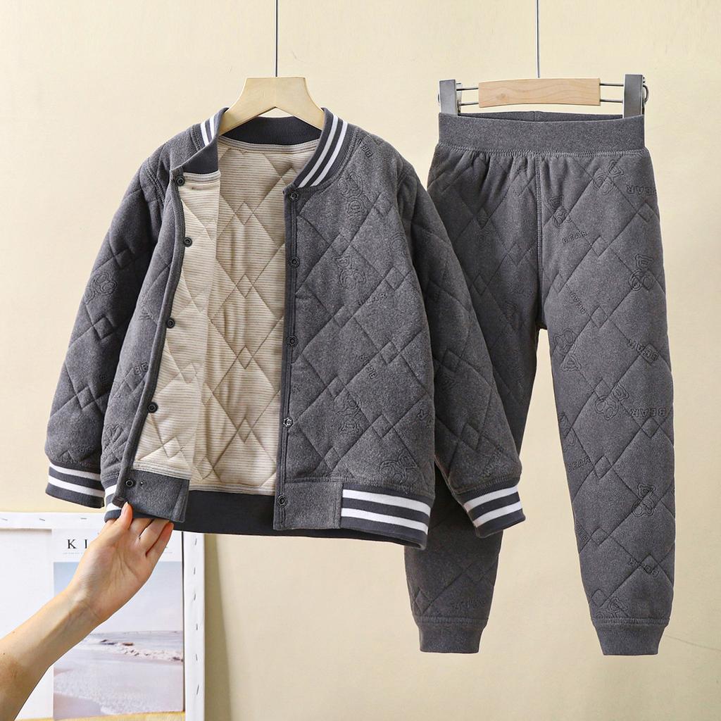Children's School Uniform Artifact Autumn and Winter Three-layer Quilted Cotton Boys' Cotton Jacket with Thick Velvet Lining and Girls' Cotton Jacket