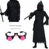 Kids Grim Reaper Costume Black Glow in Dark Hooded Robe for Halloween Scary Cosplay Party Stage Performance with Mask