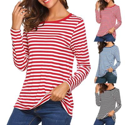 Γυναικείο Casual Μακρυμάνικο Μπλουζάκι με Στρογγυλή Λαιμόκοψη Ριγέ Άνετη Εφαρμογή