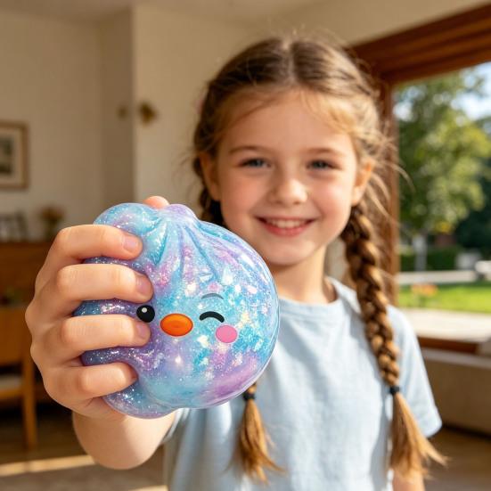 Cartoon Dumpling Squeeze Toy with Glitter, Stress Relief Dough Stress Ball Fidget Toy, Soft Simulated Steamed Bun Sensory Toy