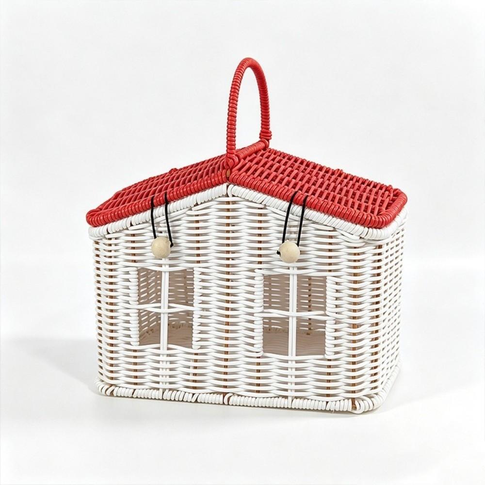 With Lid & Handle House Shaped Gift Basket Sundries Organizer Woven Storage Basket  Picnic