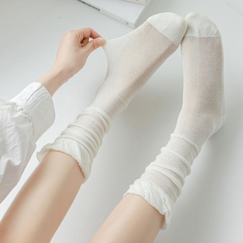 Merrell See-Through Puff Knee Socks Loose Fit Long Socks white