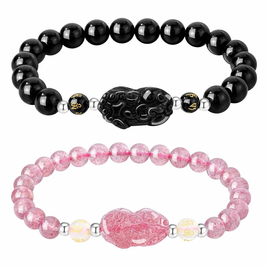 Armband aus natürlichem Kristallobsidian mit Erdbeerkristall-Pi Xiu, leichter Luxus, hochwertiger Damenschmuck
