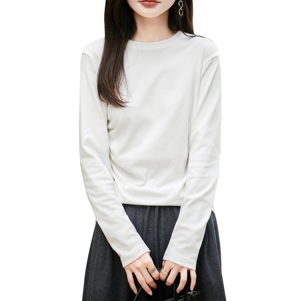 2025 Fall/Winter Women's Round Neck Pleated Double-Sided Fleece Long-Sleeve Knit Top