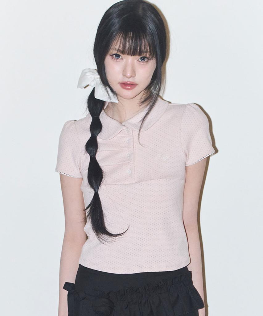 ILLIGO Dot Pintuck Collared Tee Pink
