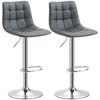 Set of 2 Swivel Faux Leather Bar Stools with Backrest and Footrest. 42x45x89-110cm. Gray