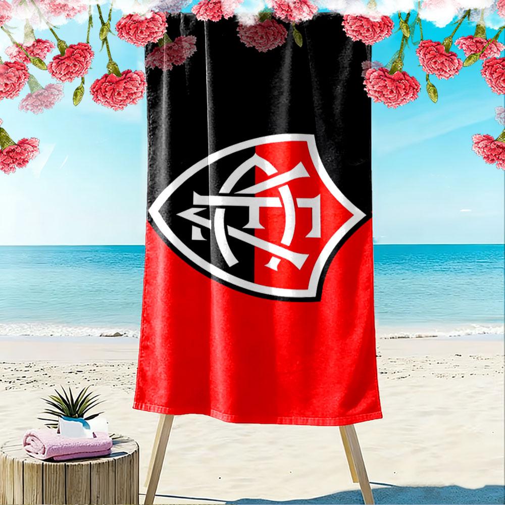 Beach Towel with Black Red Shield Monogram Badge, Quick Dry Lightweight, Ultra Soft Absorbent, for Vacation Pool Gift