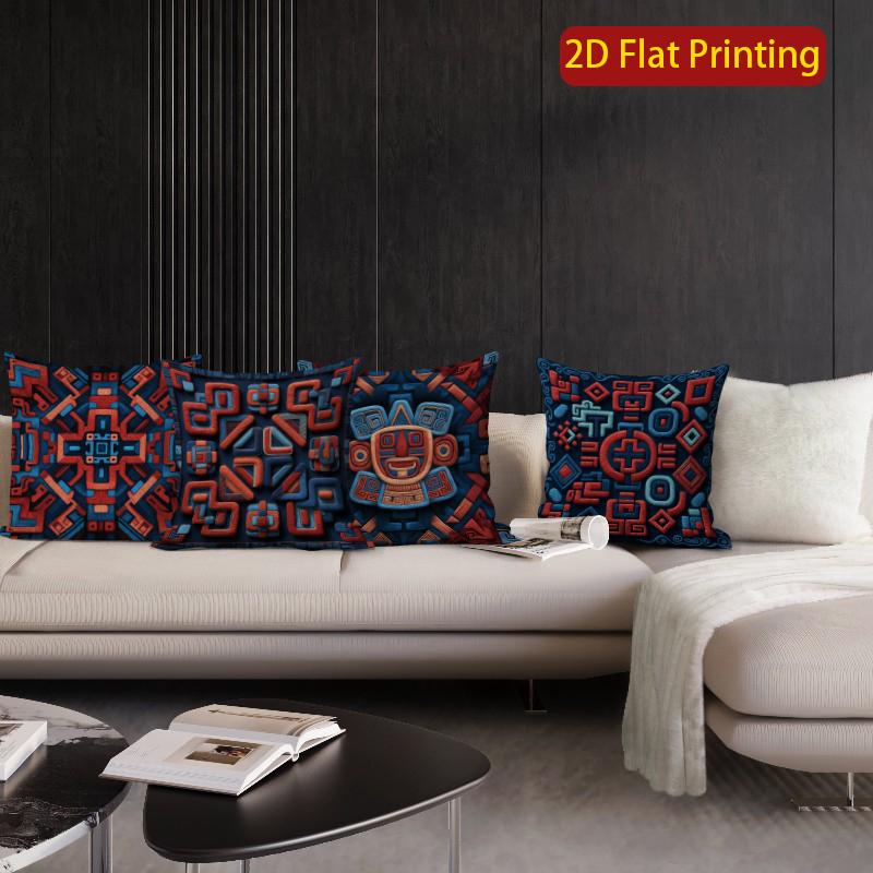2D Aztec Geometric Pattern Throw Pillow Covers** Pattern Cushion Cover Suitable For Sofa Bedroom Car Pillow Cover