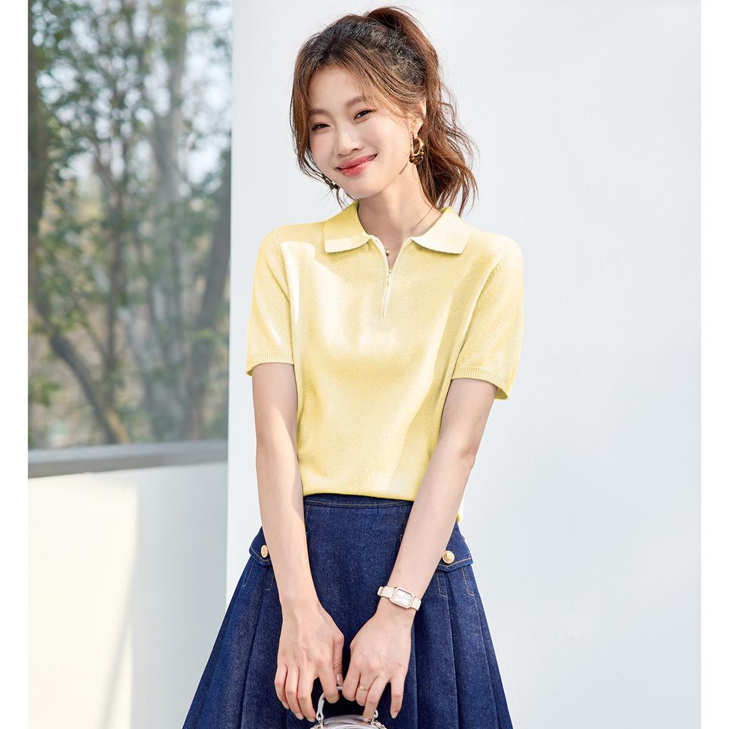 Simple summer clothes Polo collar sports style high-quality women's T-shirt top women's short sleeved women's knitted sweater