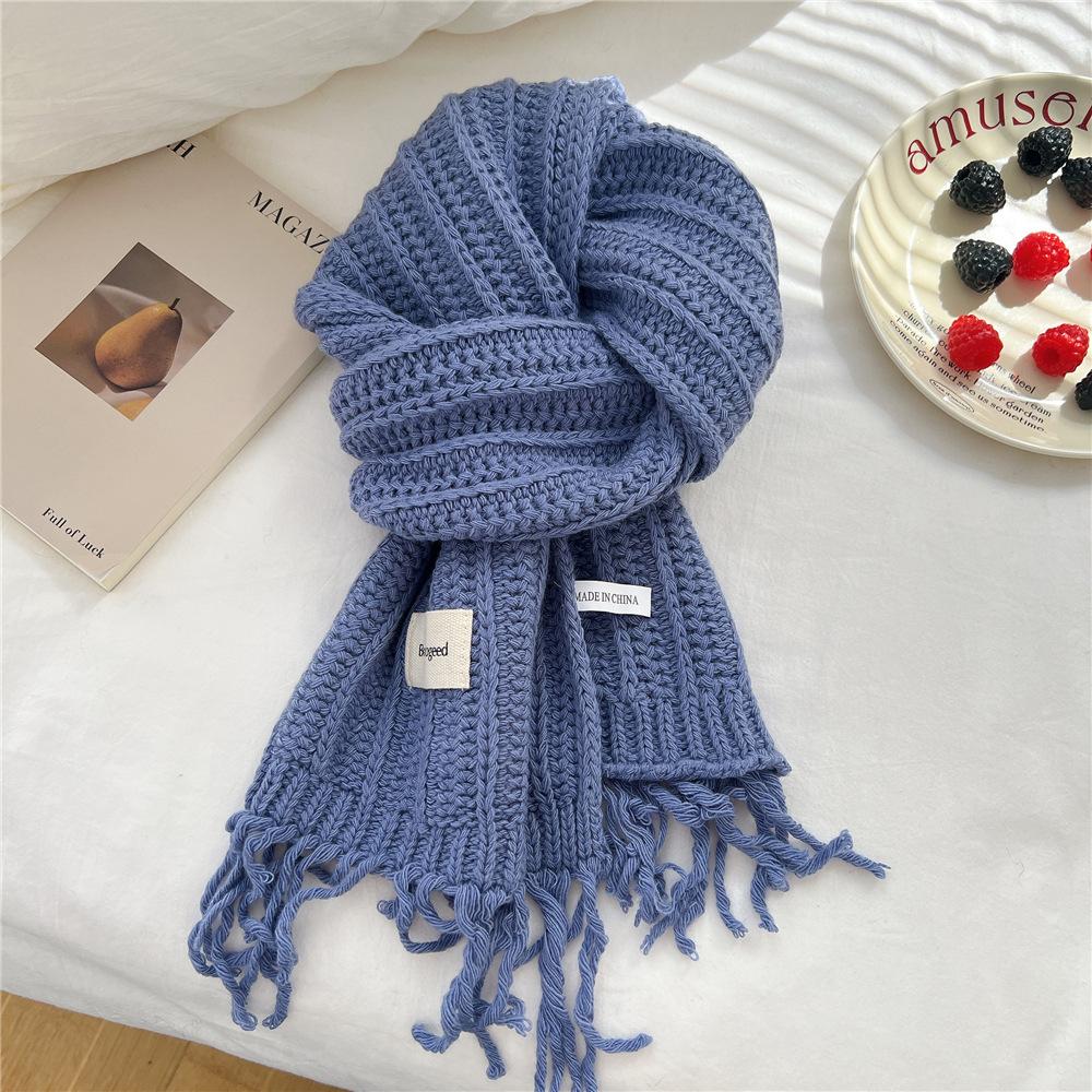Fashion Thick Wool Knitted Scarves Plain Solid Tassel Shawls And Wraps Pashmina Stole Perfect For Autumn & Winter Style 166*30Cm