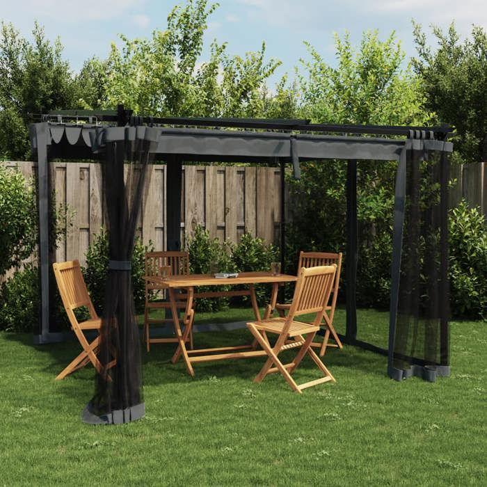 VidaXL Tonnelle avec parois en filet anthracite 3x3 m acier, tonnelle de jardin, tonnelle de patio, pavillon de jardin, 4003909