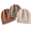 Women's 100% Pure Cashmere Ribbed Knit Hat - Stylish Solid Color, Warm Head Covering with Ear Protection