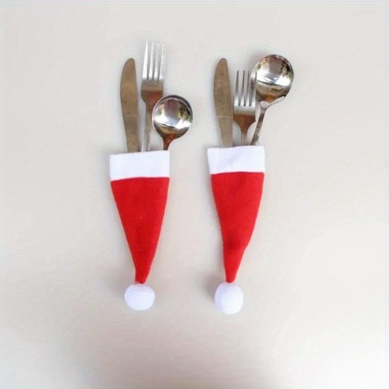 

New 10PCS Christmas Hat (Only Hat) Silverware Holder Xmas Mini Red Santa Claus Cutlery Bag Party Decor Tablewear Holder Supplies 12x6cm