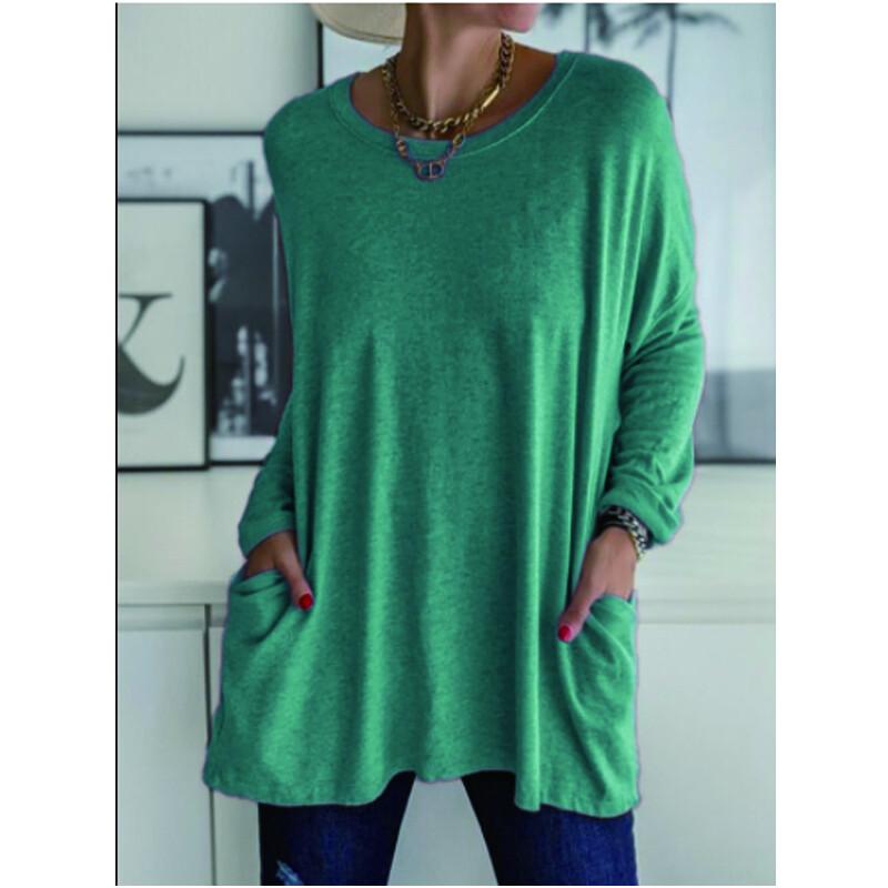 Women's Clothes Autumn Spring Long Sleeve Crew Neck T-shirt Long Sleeve Blouse; Pocket T Shirts for Women; Loose Fit Tops