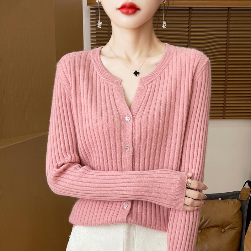 Autumn Korean Slimming V-Neck Wool Cardigan - Women's Long Sleeve Loose Fit