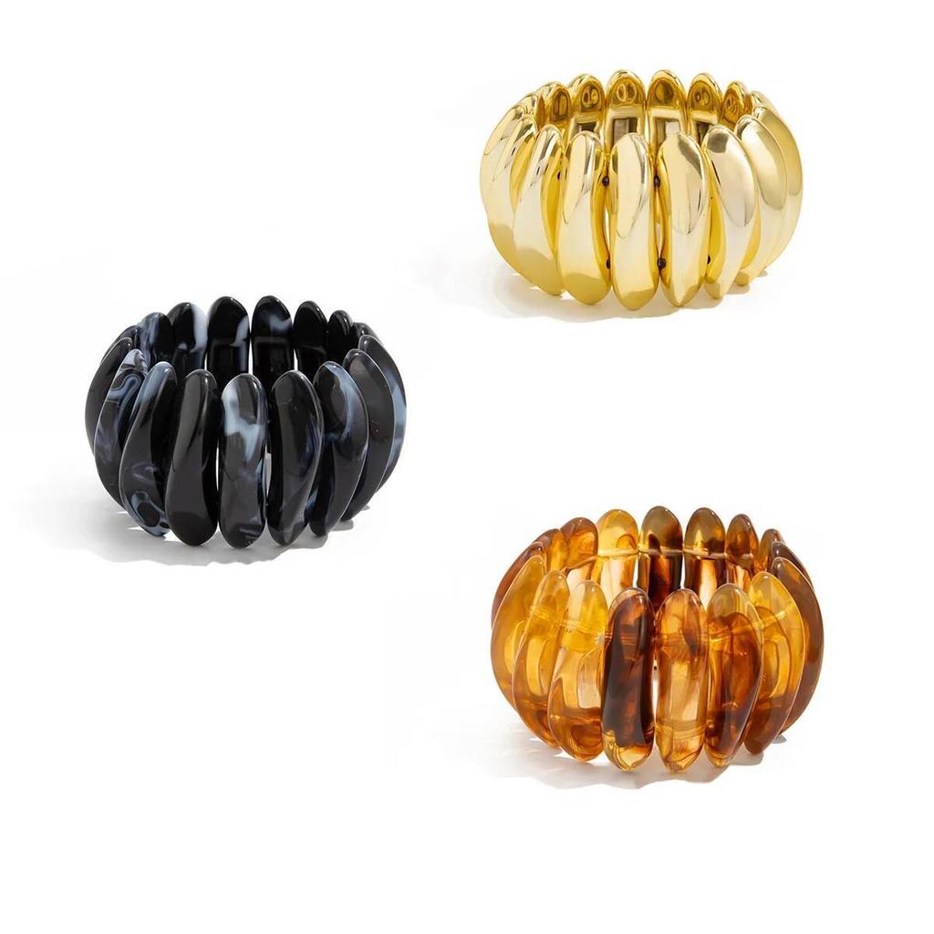 Ingemark 7 Colors Vintage Elastic Resin Plastic Bangles for Women 2025 New Trend Boho Geometric Round Bracelets Y2K Jewelry Gift