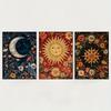 3 Frameless Retro Floral Sun,moon and Star Decor Paintings,Bohemian Style Home Furnishing,for Living Room,Bedroom Wall Art Decor