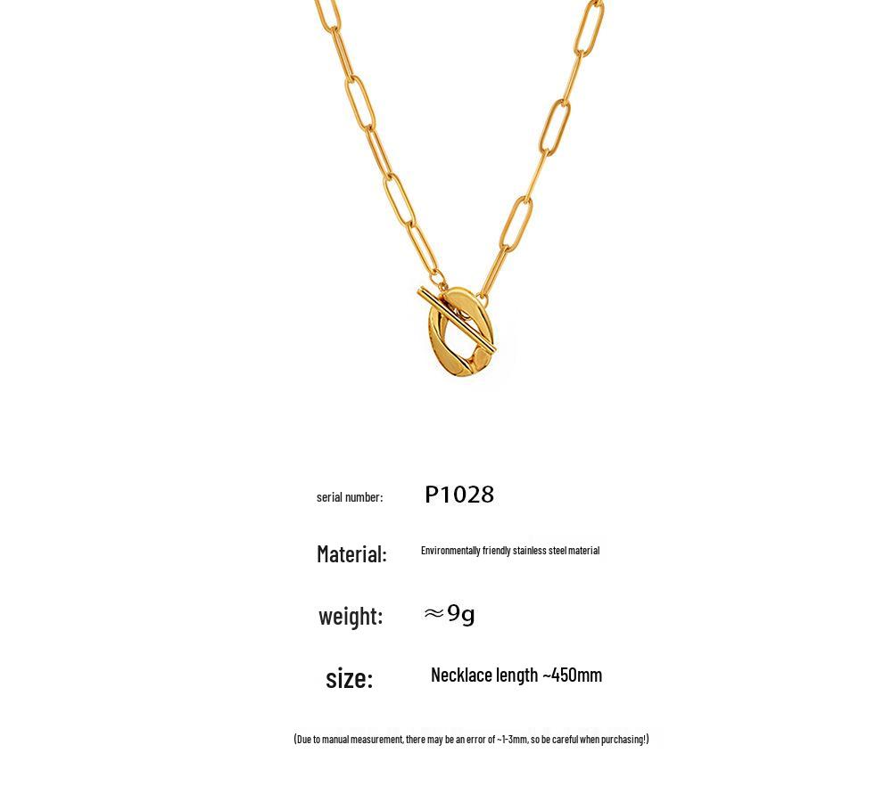 Qiong Yao Retro Style Gold-Plated OT Buckle Paperclip Chain Necklace - Cool, Fashionable, Personality Temperament, Non-Fading Collarbone Chain.