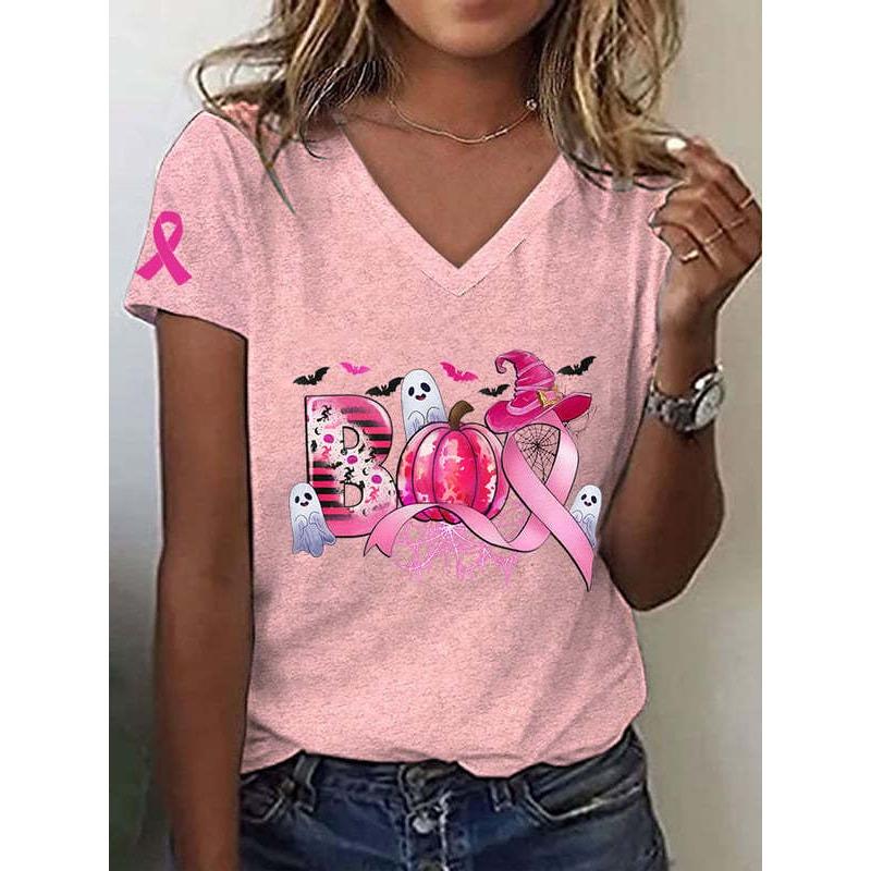 

Летний топ с V-образным вырезом и 3D-алфавитом, мультяшным рисунком, модные повседневные женские футболки с короткими рукавами S