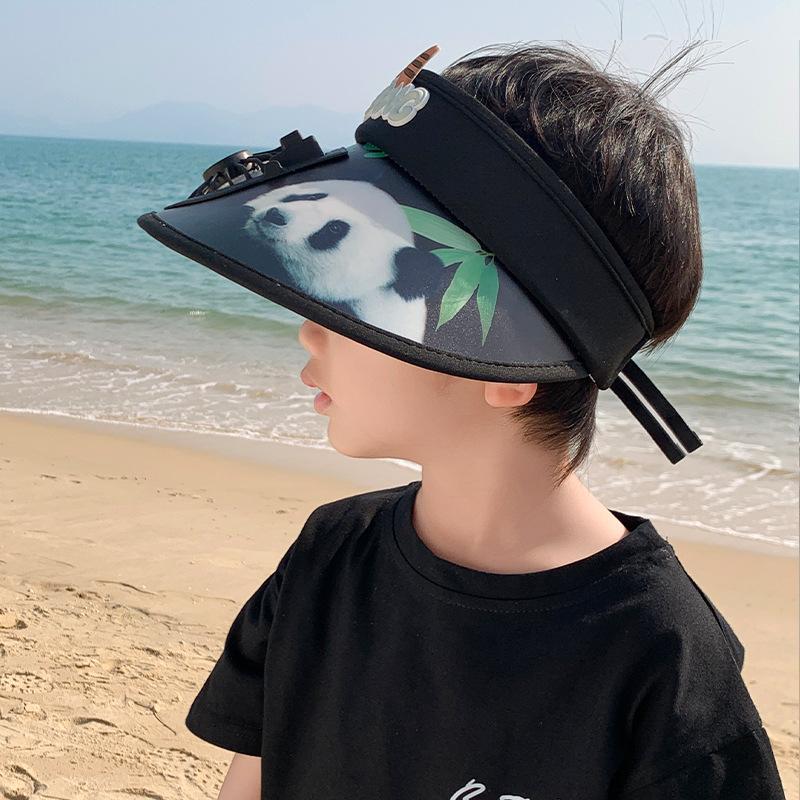 Baby Fan Summer Cartoon Big Hat with Fan Sun Protection Sky Top Children Hat Brim and Sun Hat Cute