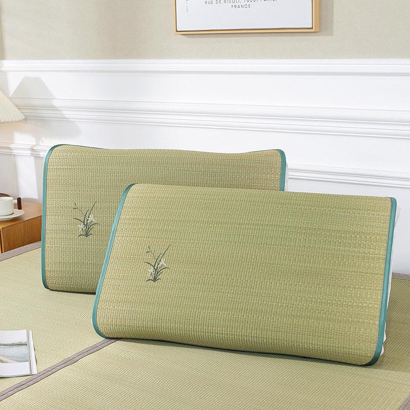 Breathable Summer Orchid Grass Pillow with Pillowcase - Natural Rush Mat for Adults