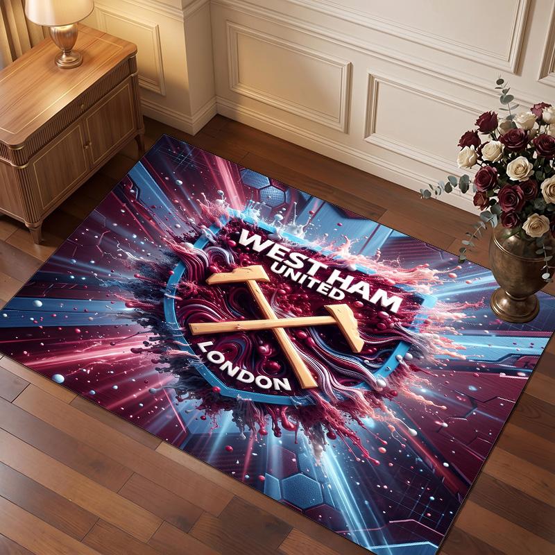 West Ham United Football Print Crystal Velvet Rug, Comfortable Water Absorbent Non Slip Indoor Floor Carpet