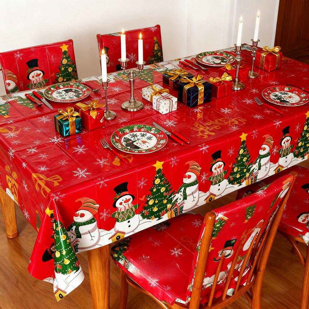 Christmas Themed Party Tablecloth, Christmas Desktop Decoration, Santa Claus Snowflake Deer Pattern Tablecloth