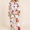 Womens Lightweight Printed Long Sleeve Pajama Set With Collar Comfortable Sleepwear Home Casual Wear