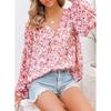 2026 New Spring and Autumn Women's V-neck Chiffon Top Lantern Sleeve Floral Casual T-shirt