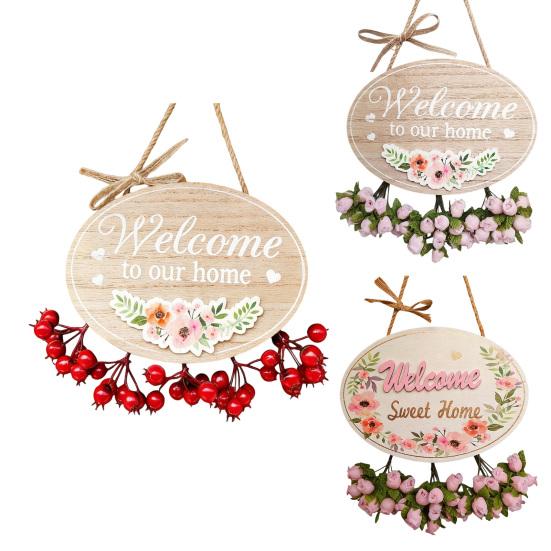 DYS Welcome Sign for Front Door, Entrance Door Plate, Pastoral Wooden Hanging Plaque Home Outdoor Wall Decor