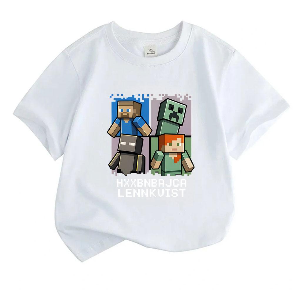 Kids Boys Girls Crew Neck Short Sleeve 100% Cotton T-Shirt, Cute Pixel Game Characters Printed Casual Soft Breathable Summer Tee for Youth Daily Wear
