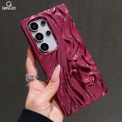 Plating Glossy 3D Pleated Wrinkle Phone Case For Samsung S25 S24 S23 Ultra Plus FE A56 A36 A26 A16 A06 A55 A35 A25 A15 A05 Cover