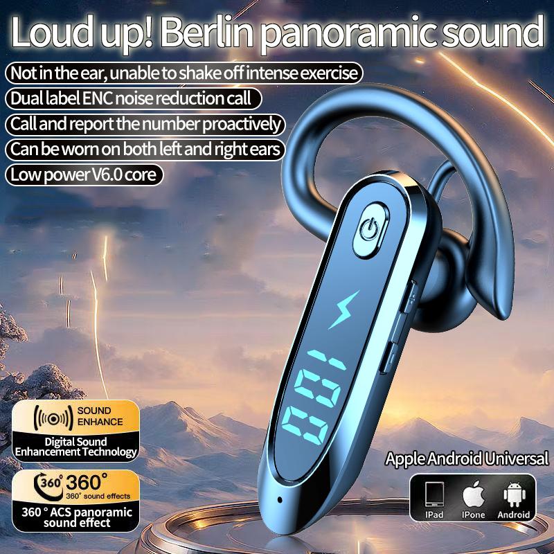 Bluetooth 6.0 Business Wireless Headphone Ear Hook Earphone 270° Rotation LED Display HIFI Stereo Noise Reduction Headset Sport Game Earbud
