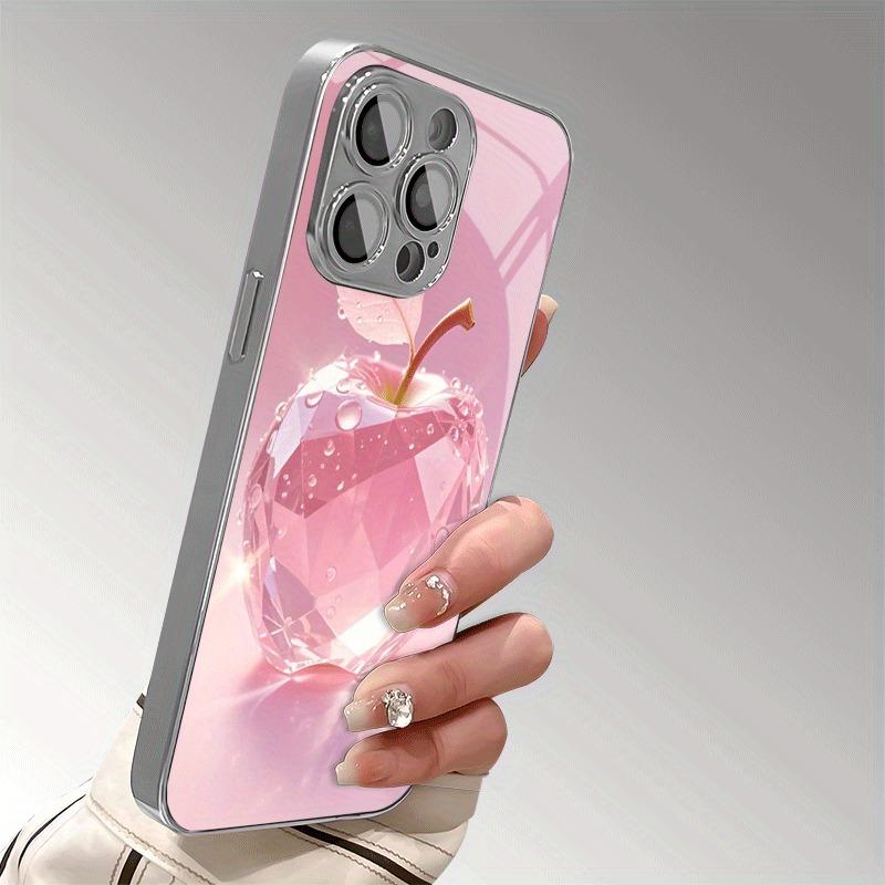 Pink Crystal For Apple Pattern Tempered Glass Electroplated Phone Case For iPhone 17 16 15 14 13 12 Pro Max Plus 16E 17Air Cover
