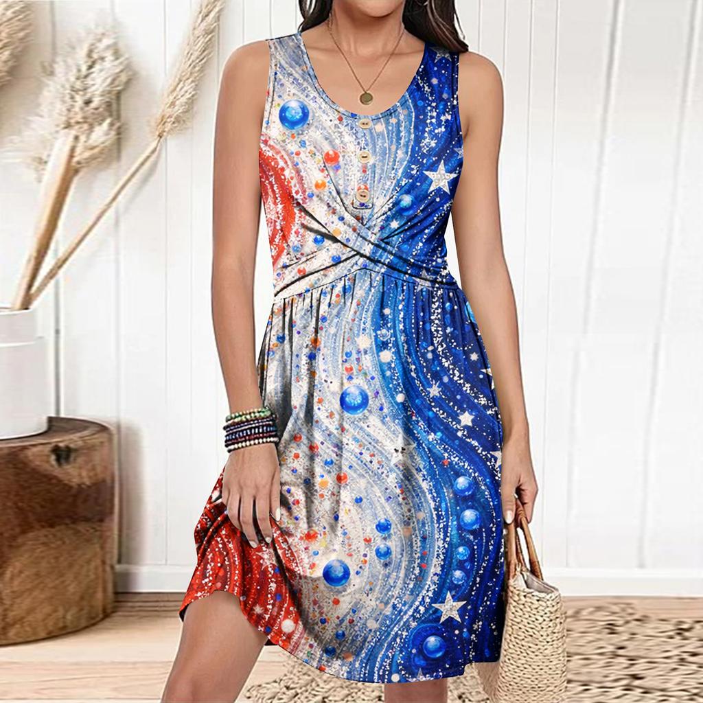 Women's Casual Fashion Dress Round Neck Sleeveless Fitted Dress