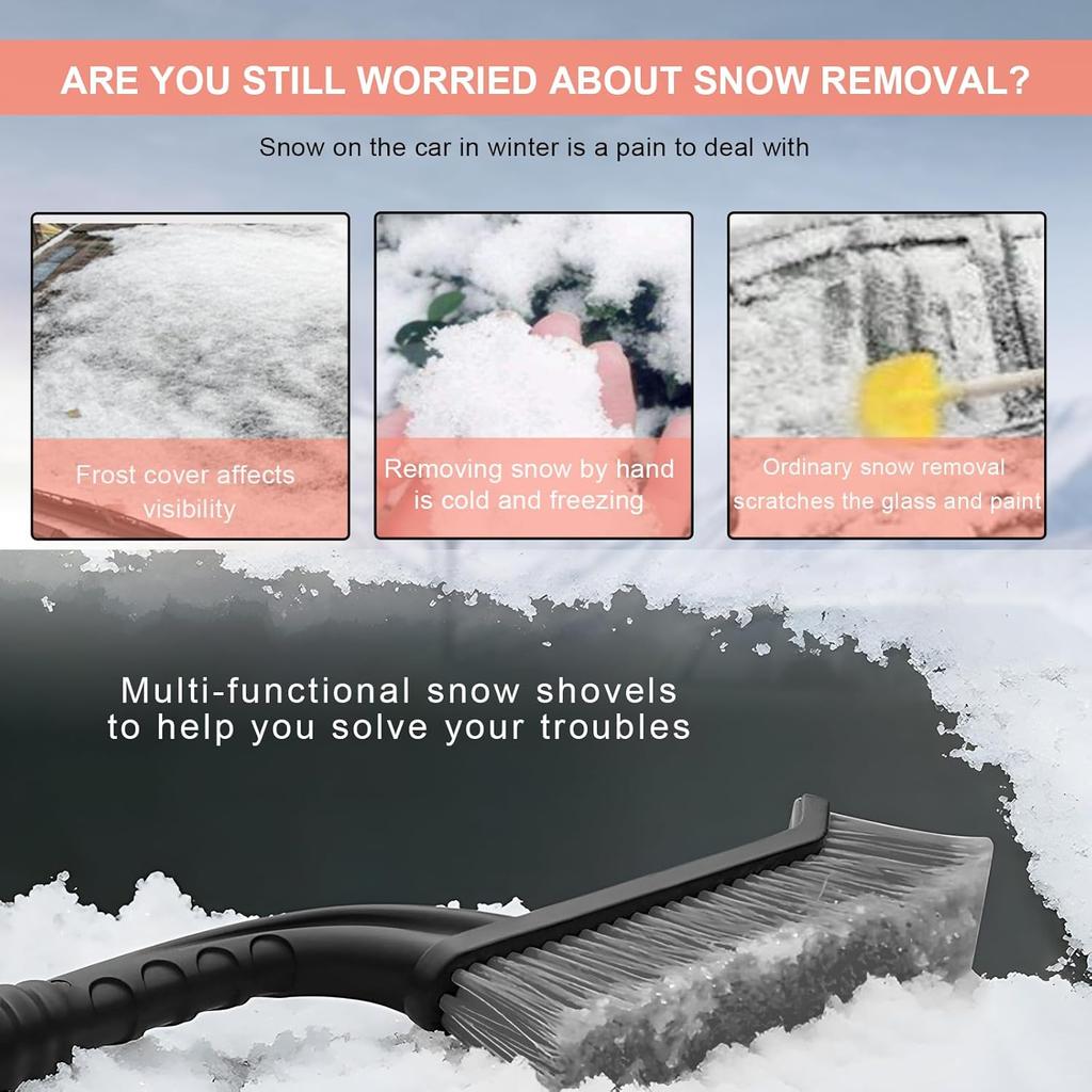 Car Snow Brush and Ice Scraper for Car Windshield, 26 Inch Handle Snow Scraper with Ergonomic Foam, 2-in-1 Detachable Scraper and Brush for Cars SUVs