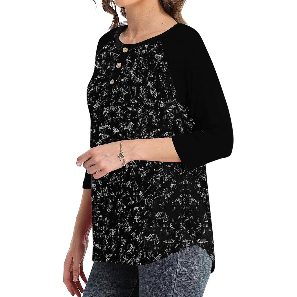 Women's T Shirt Print Button 3/4 Sleeve Daily Weekend Fashion Basic V- Neck Regular Top