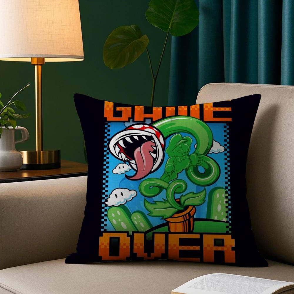 Cartoon M-MarioS Game Pillow Case Plush Fabric Soft Pillowcase Double Sided Print Sofa Cushion Cover Throw