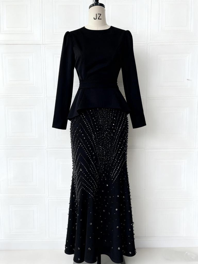 Elegant Printed Slim Long Sleeve Skirt Two-Piece Set - 2026 New Style