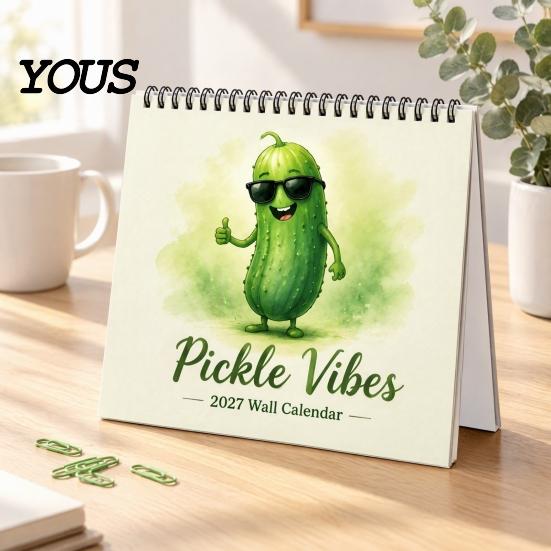 Thick Paper Monthly Organizer Pickle Wall Calendar 2027, Funny Pickled Cucumber Illustrations 12 Creative Art Planner Month Planner, Spiral
