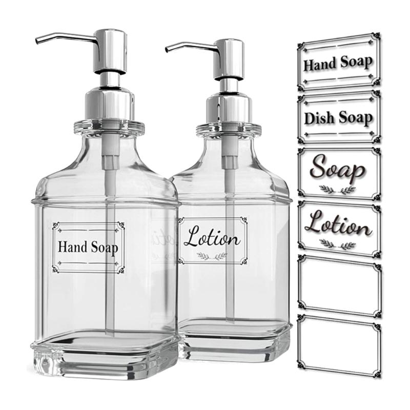 Balení 2 Průhledných Skleněných Dávkovačů Mýdla Lahvičky na Šampon 550ml pro Koupelnu a Kuchyň Cestovní Přenosné Dávkovače