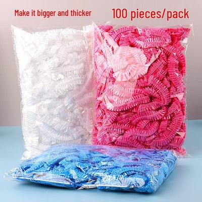 Extra Large Extra Thick Disposable Waterproof Shower Caps for Women - Blue Plastic, 100-Pack