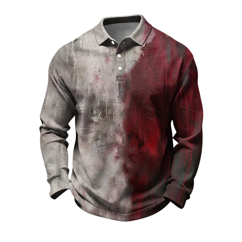 Men's Casual Long Sleeve Quick Dry Mesh Golf Shirt with Halloween Print