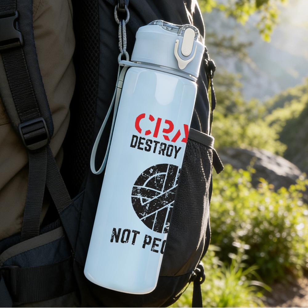 1PC Crass Black White Bold Text Print 750ml Colorful Plastic Sports Water Bottle Leakproof Pop Up Lid with Straw for Outdoor Work Home Use