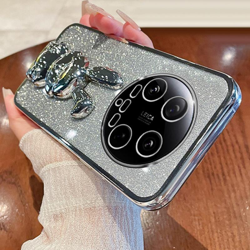 

For Xiaomi 14 Ultra Case Electroplating Rabbit PC+TPU Phone Cover Hidden Kickstand Silver