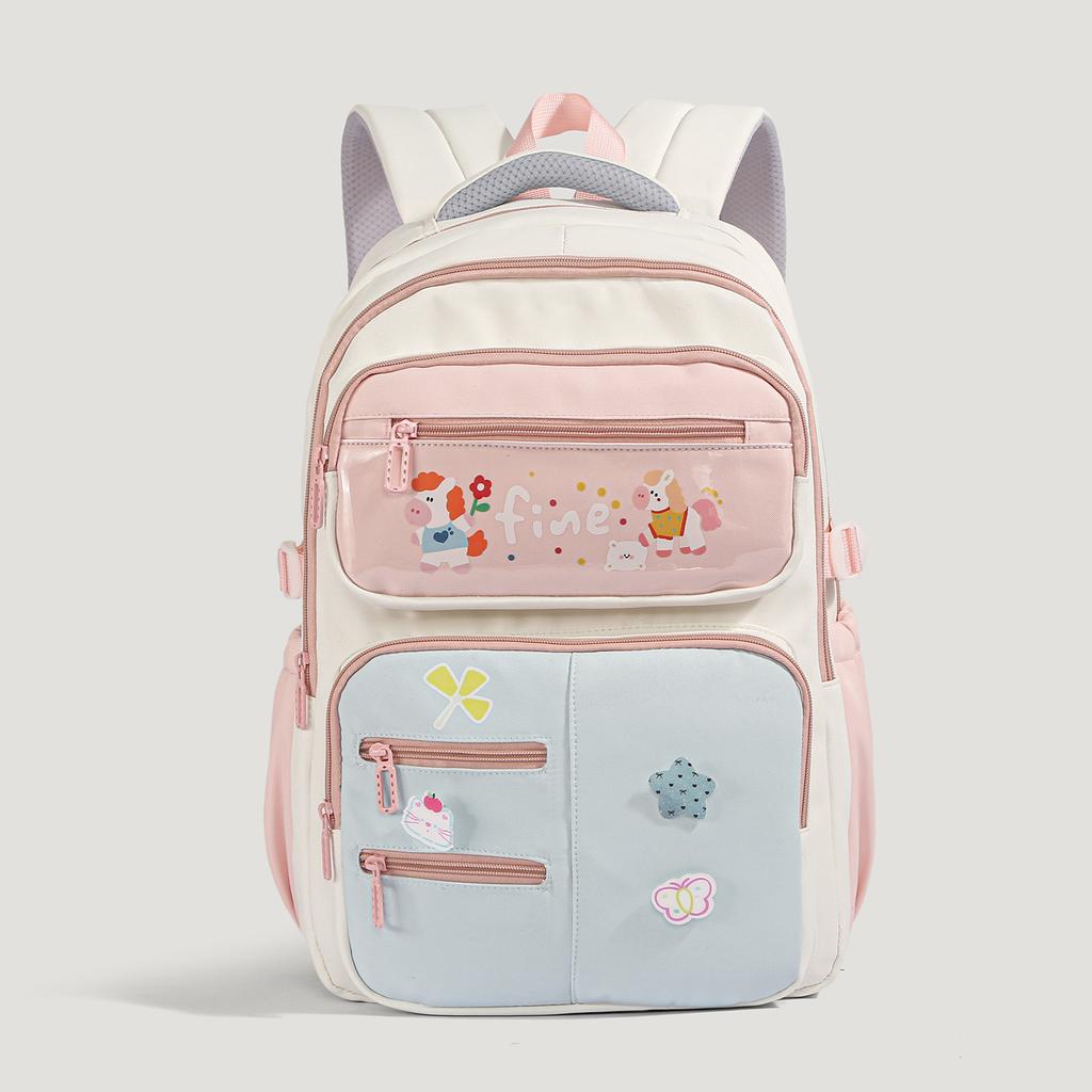 Cartoon Casual Backpack for Girls,Large Capacity School Bag,Spine-Protecting Bookbag for Elementary Students with Ergonomic Back
